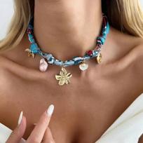 Salircon 3 Styles Elegant Romantic Sunflower Heart Pendant Necklace Fashion Weaving Scarf Chain Aesthetic Wedding Jewelry Lady mėlyna