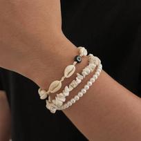Salircon 3Pcs/Set Trendy Bohemia Scallop Imitation Pearl Bracelet Women Men Stackable Irregular Bangle Daily Accessories Jewelry