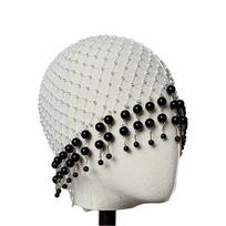 Elegantiškas perlamutro kutų plaukų skrybėlaitė, tuščiavidurė, prabangi galvos kepuraitė, boho perlamutro pynimo skrybėlė, lauko drabužiai juoda