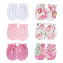 6PCS Baby Cotton Anti Scratch Mittens Newborn Elastic Cuff Hand Covers For 0-6 Months Infant Face Protection Daily Wear Assorted Styles Pink 6PCS