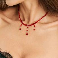 SHIXIN Gothic Red Crystal Blood Drop Tassel Choker Necklace for Women Elegant Imitation Pearl Chain Halloween Neck Jewelry Gift