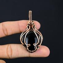 Black Onyx Gemstone Handmade Jewelry Pure Copper Wire Wrapped Pendant For Thanksgiving 2.36 Inches juoda