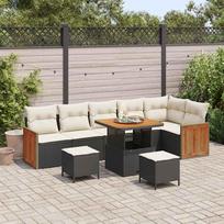 Garden Sofa Set with Cushions 11 pcs Black and Cream Poly Rattan