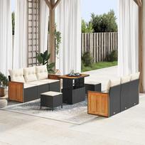 Garden Sofa Set with Cushions 11 pcs Black and Cream Poly Rattan