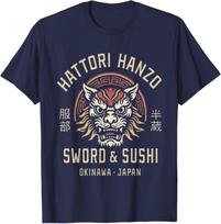 Hattori Hanzo Sword and Sushi Okinawa Japan Retro Gift Navy Blue T-Shirt S