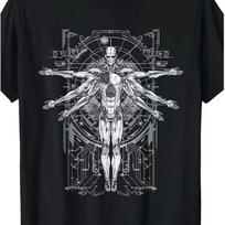 Futuristic Robot Skeleton T Shirt Cyberpunk Gear Circuit Sci Fi Graphic Tee XXXL