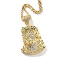 THE BLING KING Religinis Jėzaus Galvos Pakabukas Ledinis Dviejų Atspalvių Žalias Kubinis Cirkonis Pakabukas Karoliai Hiphop Papuošalai 3mm Rope chain&16inch auksas