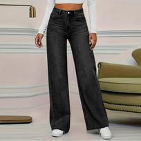 High Waist Wide Leg Jeans for Women Classic Denim Trousers with Button Fly and Five Pocket Design Casual Fit XXL