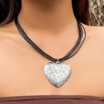Layered Black Rope Chains with Big Heart Pendants Necklace for Women Punk Trendy Accessories on Neck 2026 Fashion Jewelry Female