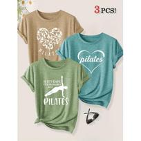 3 Pack Yoga Master Cat Fun Animal Print Loose Women Short Sleeve T Shirts Summer Autumn Leisure Tops S