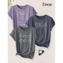 3 Pack Yoga Master Cat Fun Animal Print Women Loose Short Sleeve T Shirts Summer Autumn Leisure Fashion Tops S