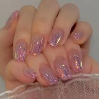 24Pcs Glitter Crush Press-On Nails – Short Square Shape With Mirror Powder Accents Dazzling Fragmented Design ONESIZE