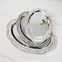 Daugiafunkcis metalinis padėklas Elegantiškai apdailintas Puikiai tinka namų dekoravimui Ovali lėkštė Padėklas užkandžiams 24.2x17.1*1.3cm sidabras