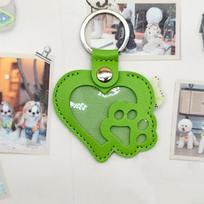 Heart Shape Pet Hair Storage Bag Portable DIY Memorial Pet Hair Key Chain Sealed PU Leather Memorial Key Chain Birthday Gift žalia