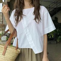 Women Oversize Bluse Summer Chic Irregular Short Sleeve Shirts Korean Fashion Round Neck Harajuku Tops Casual Loose Tunic XXXXXL