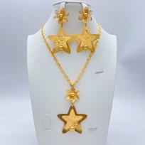 Dubai Copper Alloy Set Niche Women's 24K Pentagram Pendant Necklace Earrings Wedding Party African Jewelry 2026 40CM white