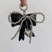 Beaded Heart Y2K Bow Bag Charm Elegant Pendant Long Tail Design for Purse Fashion Keychain Accessory for Girls juoda
