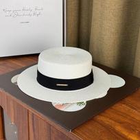 Top hat Flat top straw hat Big head circumference straw hat Sunscreen visor hat Big brim straw hat Seaside beach hat Women 57-62CM balta