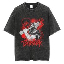 Berserk Print T Shirt Men Women Vintage Washed T-Shirt Anime Guts Graphic Tshirt Streetwear Tees Summer Casual Berserk Clothes M