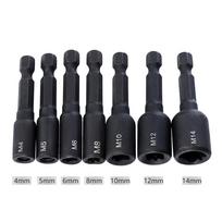 6 Pack Tap Die Socket Adapter 1/4 Inch Hex Shank Machine Screw Metric Plugss Thread Tool Electric Drill M4s M5 M6 M8 M10 M12s