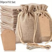 30pcsSet, Premium Burlap Gift Bags with Drawstring and Gift Tags String, 4x6 Inch Reusable Gift Bags, Burlap Bags, Linen Sac 10X15Cm