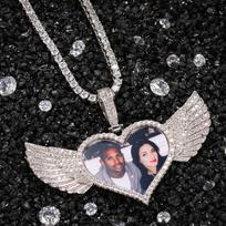 The Bling King DIY Photoes Necklace Heart Shape With Wing Fashion Jewelry For Couple Gift Tennis Chain Valentine's Day 20inch Rope Chain sidabras