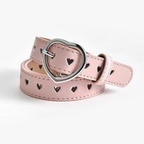 Children Leather Belt Cute Peach Heart Buckle Belts for Girls Solid Color Waistband Korean Fashion Love Heart Eyelet Waist Belt 90cm rožinė