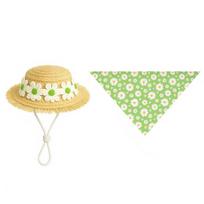 Goose Costume Bandana and Straw Hat Pet Spring Summer Clothing Set with Adjustable Rope for Lawn Porch Goose Statue