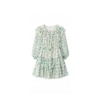 LEDING Floral V-Neck Tie-Waist Tiered Mini Dress S/155