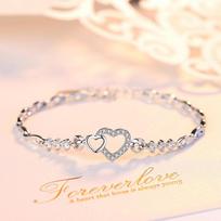 S999 Sterling Silver Heart-to-Heart Buckle Link Chain Interlocking Bracelet Fashion Heart-Shaped Light Luxury Silver Jewelry