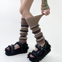 Autumn/Winter Retro Leg Warmers JK Striped Knitted Blocked Leg Cover College Style Wool Warm Foot Cover Stacking Color Socks New One Size chaki