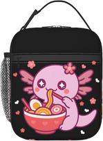 Insulated Lunch Box for Girls Kids Axolotl Lunchbox Bag for Work,Picnic,School,Travel,Hiking, Beach or Fishing Polyester Pink Axolotls Eat Ramen Theme One Size