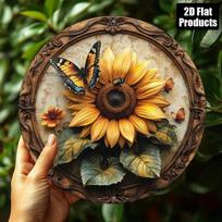 Symiracle Round Sunflower Monarch Butterfly Metal Wall Art 8x8 Inch Aluminum Sign Home Kitchen Bar Office Decor (Multicolor,TYA79973-20x20) įvairiaspalvis