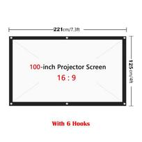 Durable Portable Foldable Projector Screen Featuring 169 Aspect Ratio For Clear Projections 100 inch + 6 Hooks