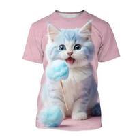 Fashion Korean Kids Clothes Cute Cat Print Tees Children's T-Shirt Girls Summer Clothes Kawaii Crew Neck Junior Girls' Clothing 170