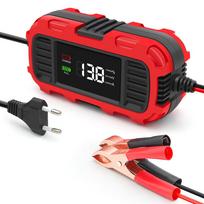 Battery Chargers Universal 12V 4AH-30AH 2A Fully Automatic Trickle Battery Charger for Car for Motorcycle FBC1202E AGM EU Plug raudona