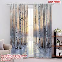 2D flat printing 2pcs Curtains birch Blackout Polyester Family Party Suitable for Party Decor bedroom decor 100*130 Rod Pocket 1pcs gray