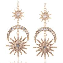 Big Luxury Sun Moon Stars Drop Earrings Rhinestone Punk Earrings for Women Jewelry Boho Vintage Statement Earrings. Bronze