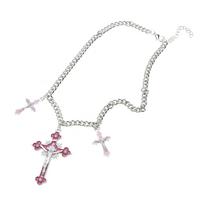 Religious Necklace Pink Cross Pendant Choker Chain for Christian Birthday Cross Pendant Necklace Y2K Clavicle Chain 1