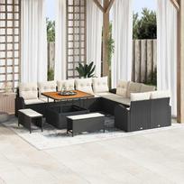 Garden Sofa Set with Cushions 13 pcs Black and Cream