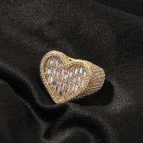 THE BLING KING Big Baguettecz Heart Ring Full Paved Out Square Red Purplle Cubic Zirconia HipHop Ring Punk Jewelry For Men Women 6 auksas