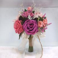 Artificial Rose Bridal Bouquet Burlap Satin Wrapped Faux Flower Handheld Prop for Wedding Certificate Outdoor Portrait Shooting