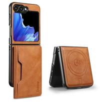 2 viename odinis dėklas Samsung Galaxy Z Flip 7 6 5 4 3 Flip5 Flip6, nuimamas piniginė, kortelių laikiklis, belaidžio įkroviklio telefono dėklas For Samsung Z Flip 7 ruda