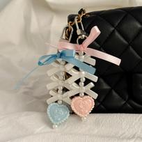 SHIXIN 2Pcs/Set Imitation Pearl Bow Heart Keychain for Women Phone Bag Pendant Keychain Anti-lost Keyring Pant Chain Y2K Jewelry