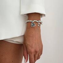 SHIXIN Retro Acrylic Rhinestone Heart Pendant Bracelet Women Simple Silver Color Elastic Beaded Bracelet Jewelry Accessories