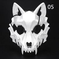 Half Face Skull Mask Demon Skeleton Wolf Dragon Tiger Cosplay Halloween Party Prop Long Teeth Headgear for Adult Role Play white