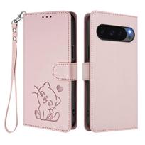 WEFOR Cute Cat Embossed Wallet Case for Google Pixel 10 Pro XL 9 8 7 6 Pro 10A 9A 8A 7A 6A 5 XL 4A 5G, Flip Cover, Card Holder For Pixel 5A rožinė