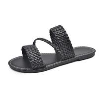 Large-sized Woven Strap Flat-bottomed One-line Slippers Women's Simple and Light Slippers Beach Flip-flops 36 juoda