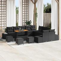 Garden Sofa Set with Cushions 14 pcs Black Poly Rattan
