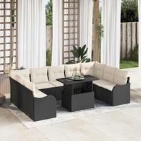 Garden Sofa Set with Cushions 10 pcs Black Poly Rattan